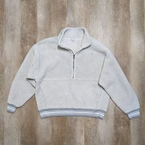 American Eagle Outfitters White Sherpa Half Zip Sweater